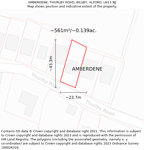 AMBERDENE, THURLBY ROAD, BILSBY, ALFORD, LN13 9JJ: Plot and title map