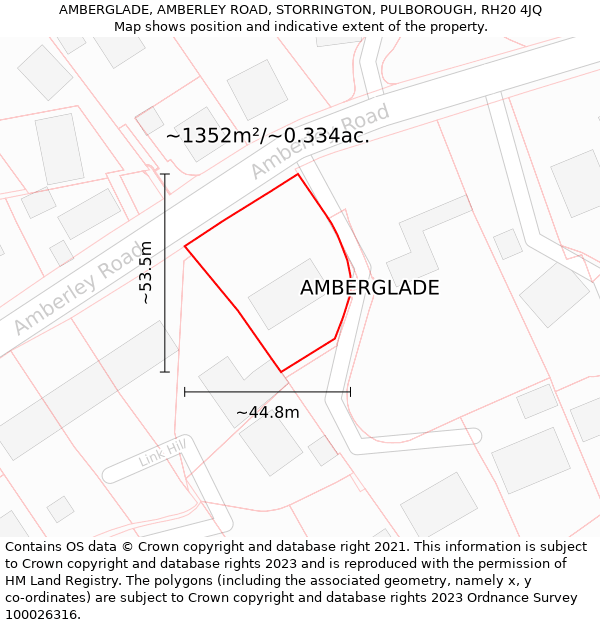 AMBERGLADE, AMBERLEY ROAD, STORRINGTON, PULBOROUGH, RH20 4JQ: Plot and title map