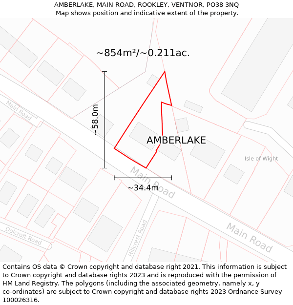 AMBERLAKE, MAIN ROAD, ROOKLEY, VENTNOR, PO38 3NQ: Plot and title map