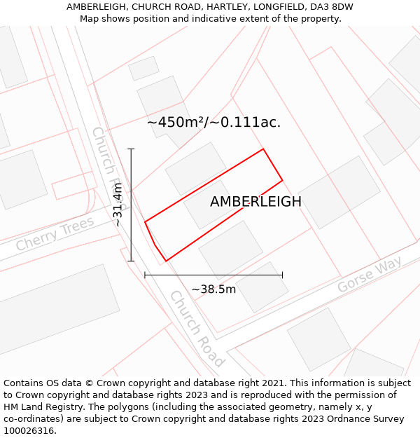 AMBERLEIGH, CHURCH ROAD, HARTLEY, LONGFIELD, DA3 8DW: Plot and title map