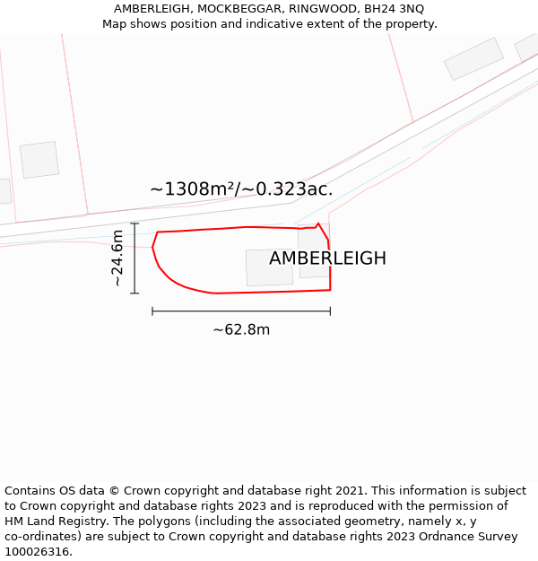 AMBERLEIGH, MOCKBEGGAR, RINGWOOD, BH24 3NQ: Plot and title map