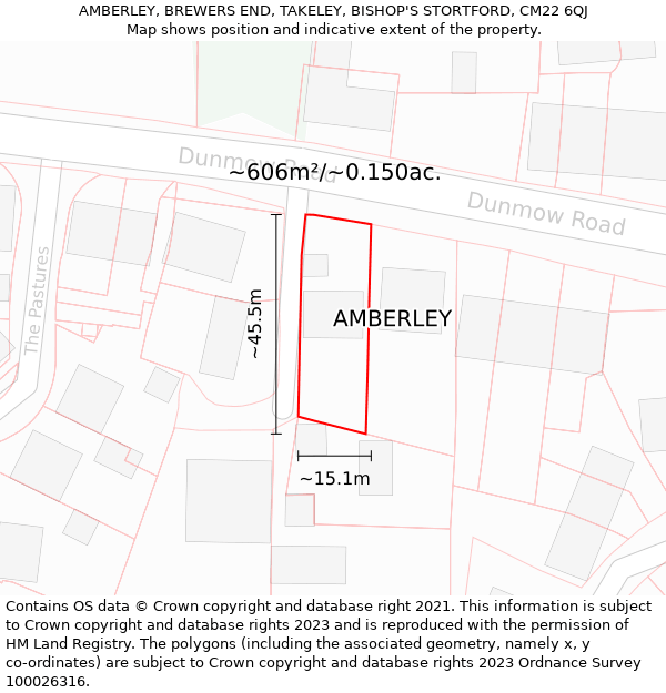 AMBERLEY, BREWERS END, TAKELEY, BISHOP'S STORTFORD, CM22 6QJ: Plot and title map