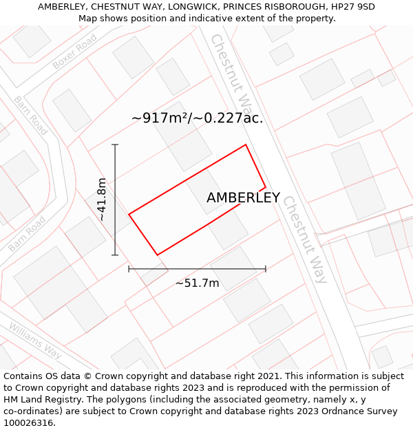 AMBERLEY, CHESTNUT WAY, LONGWICK, PRINCES RISBOROUGH, HP27 9SD: Plot and title map