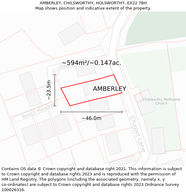 AMBERLEY, CHILSWORTHY, HOLSWORTHY, EX22 7BH: Plot and title map