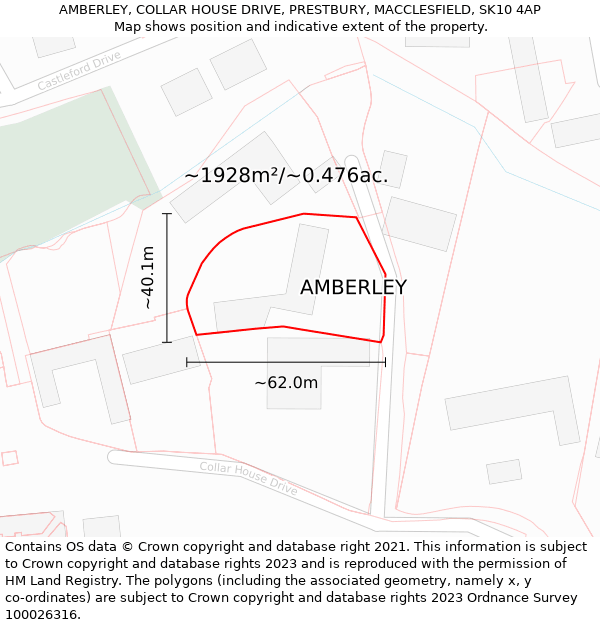 AMBERLEY, COLLAR HOUSE DRIVE, PRESTBURY, MACCLESFIELD, SK10 4AP: Plot and title map