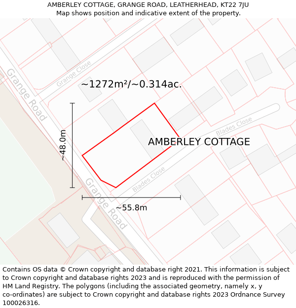AMBERLEY COTTAGE, GRANGE ROAD, LEATHERHEAD, KT22 7JU: Plot and title map