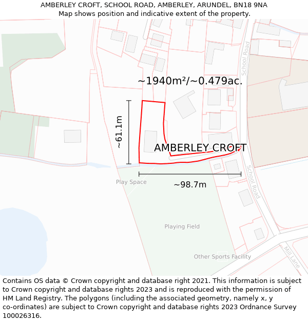 AMBERLEY CROFT, SCHOOL ROAD, AMBERLEY, ARUNDEL, BN18 9NA: Plot and title map