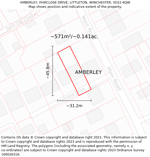 AMBERLEY, FAIRCLOSE DRIVE, LITTLETON, WINCHESTER, SO22 6QW: Plot and title map