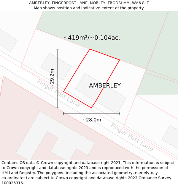 AMBERLEY, FINGERPOST LANE, NORLEY, FRODSHAM, WA6 8LE: Plot and title map