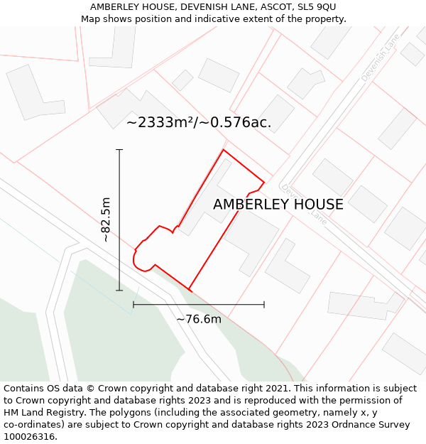 AMBERLEY HOUSE, DEVENISH LANE, ASCOT, SL5 9QU: Plot and title map