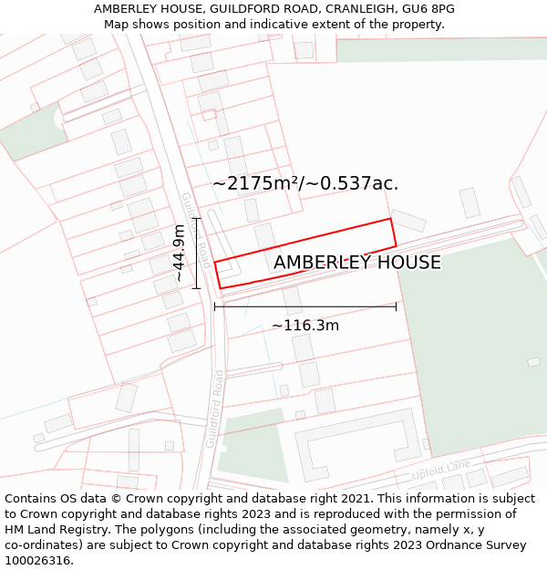 AMBERLEY HOUSE, GUILDFORD ROAD, CRANLEIGH, GU6 8PG: Plot and title map