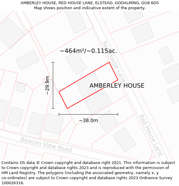 AMBERLEY HOUSE, RED HOUSE LANE, ELSTEAD, GODALMING, GU8 6DS: Plot and title map