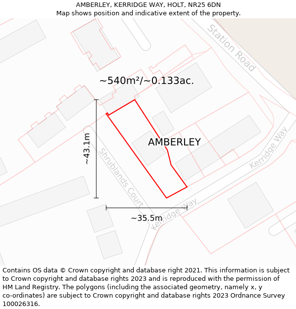 AMBERLEY, KERRIDGE WAY, HOLT, NR25 6DN: Plot and title map