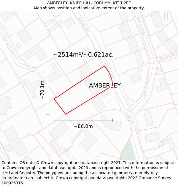 AMBERLEY, KNIPP HILL, COBHAM, KT11 2PE: Plot and title map