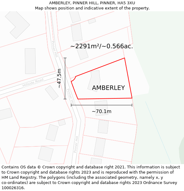 AMBERLEY, PINNER HILL, PINNER, HA5 3XU: Plot and title map