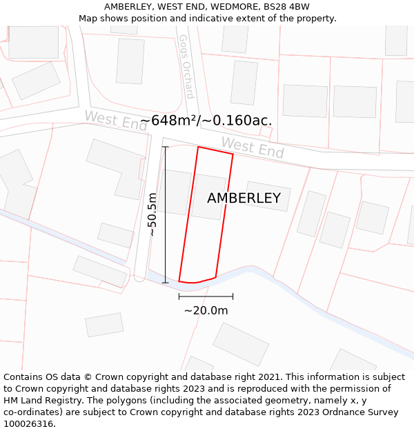AMBERLEY, WEST END, WEDMORE, BS28 4BW: Plot and title map