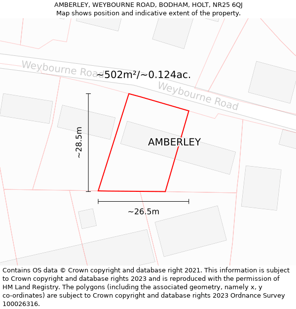 AMBERLEY, WEYBOURNE ROAD, BODHAM, HOLT, NR25 6QJ: Plot and title map