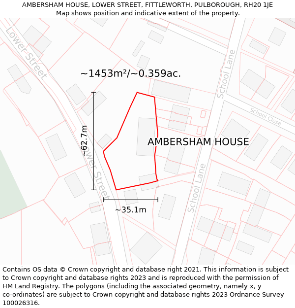 AMBERSHAM HOUSE, LOWER STREET, FITTLEWORTH, PULBOROUGH, RH20 1JE: Plot and title map