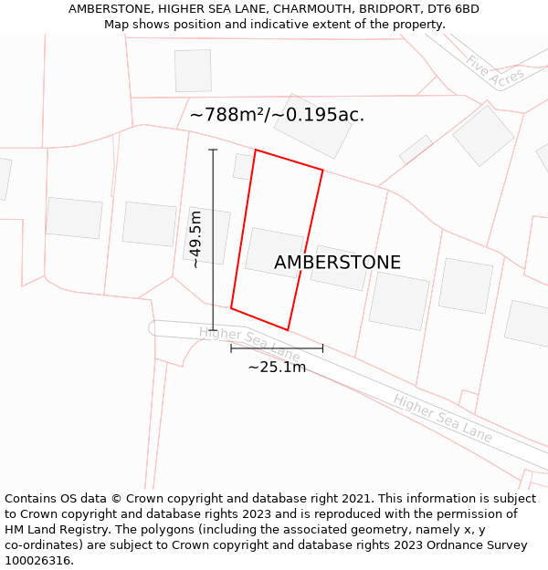 AMBERSTONE, HIGHER SEA LANE, CHARMOUTH, BRIDPORT, DT6 6BD: Plot and title map