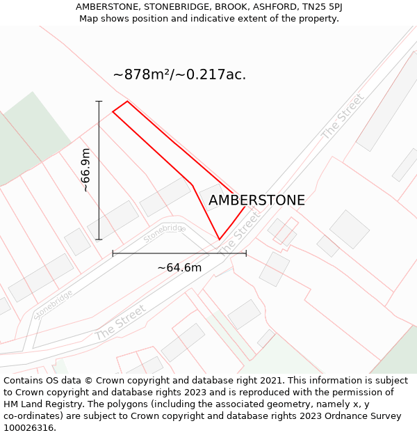 AMBERSTONE, STONEBRIDGE, BROOK, ASHFORD, TN25 5PJ: Plot and title map