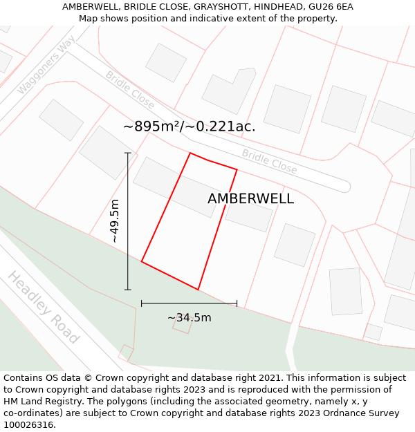 AMBERWELL, BRIDLE CLOSE, GRAYSHOTT, HINDHEAD, GU26 6EA: Plot and title map
