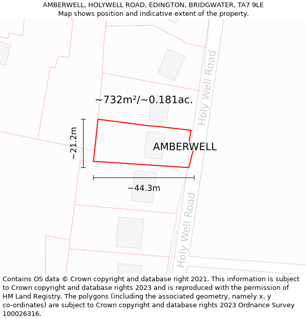 AMBERWELL, HOLYWELL ROAD, EDINGTON, BRIDGWATER, TA7 9LE: Plot and title map