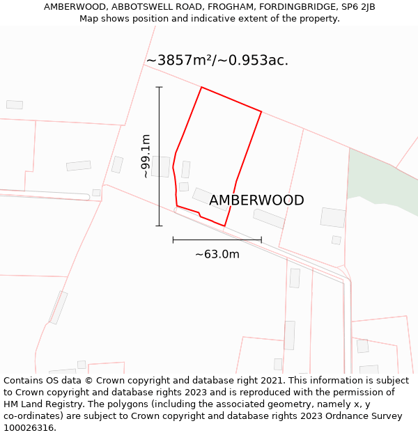 AMBERWOOD, ABBOTSWELL ROAD, FROGHAM, FORDINGBRIDGE, SP6 2JB: Plot and title map