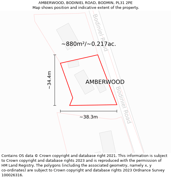 AMBERWOOD, BODINIEL ROAD, BODMIN, PL31 2PE: Plot and title map