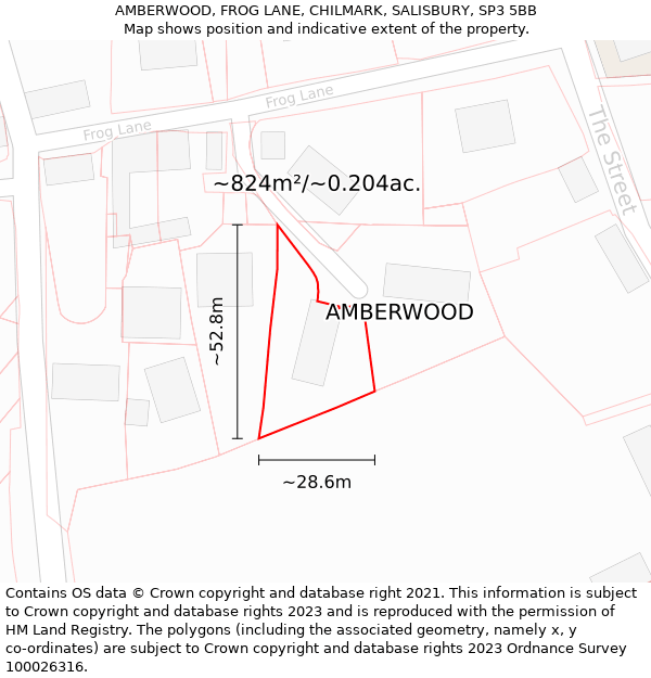 AMBERWOOD, FROG LANE, CHILMARK, SALISBURY, SP3 5BB: Plot and title map