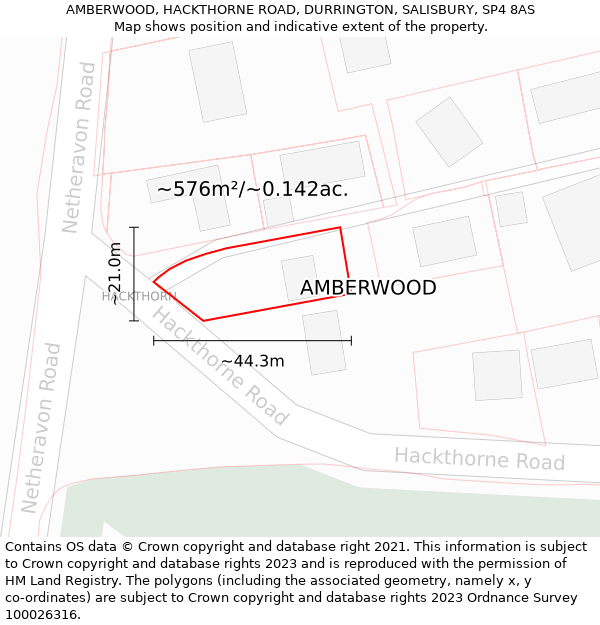 AMBERWOOD, HACKTHORNE ROAD, DURRINGTON, SALISBURY, SP4 8AS: Plot and title map