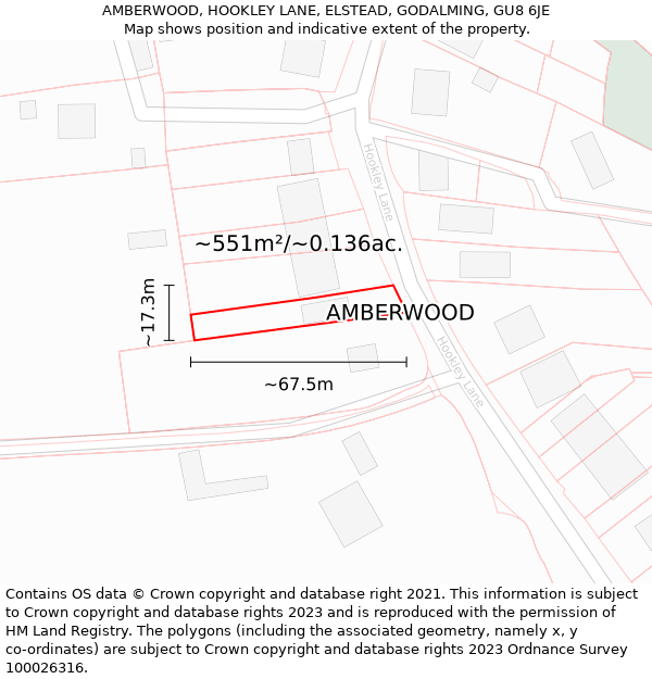 AMBERWOOD, HOOKLEY LANE, ELSTEAD, GODALMING, GU8 6JE: Plot and title map