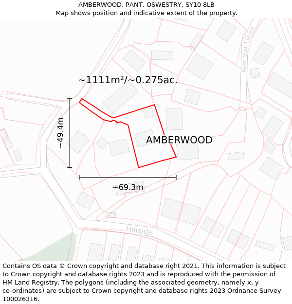 AMBERWOOD, PANT, OSWESTRY, SY10 8LB: Plot and title map