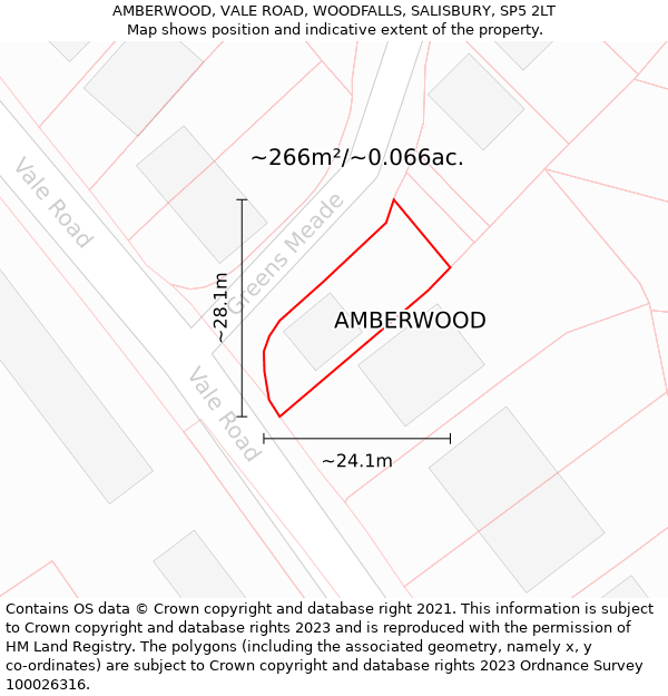 AMBERWOOD, VALE ROAD, WOODFALLS, SALISBURY, SP5 2LT: Plot and title map