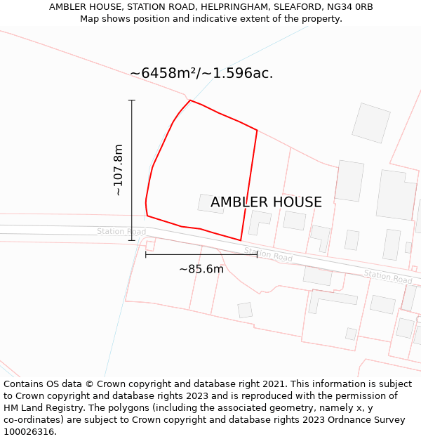 AMBLER HOUSE, STATION ROAD, HELPRINGHAM, SLEAFORD, NG34 0RB: Plot and title map