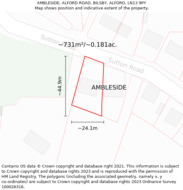 AMBLESIDE, ALFORD ROAD, BILSBY, ALFORD, LN13 9PY: Plot and title map