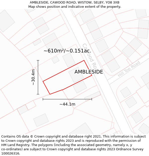 AMBLESIDE, CAWOOD ROAD, WISTOW, SELBY, YO8 3XB: Plot and title map