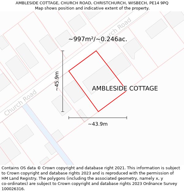 AMBLESIDE COTTAGE, CHURCH ROAD, CHRISTCHURCH, WISBECH, PE14 9PQ: Plot and title map