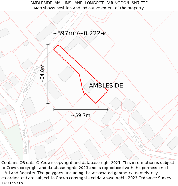 AMBLESIDE, MALLINS LANE, LONGCOT, FARINGDON, SN7 7TE: Plot and title map