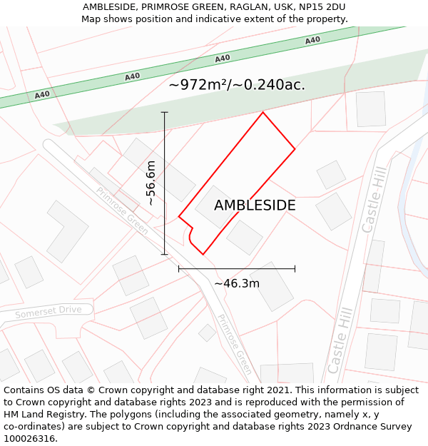 AMBLESIDE, PRIMROSE GREEN, RAGLAN, USK, NP15 2DU: Plot and title map