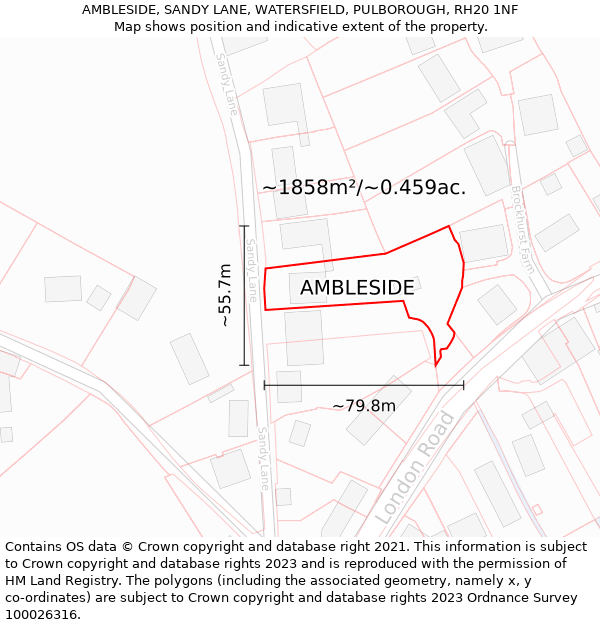 AMBLESIDE, SANDY LANE, WATERSFIELD, PULBOROUGH, RH20 1NF: Plot and title map