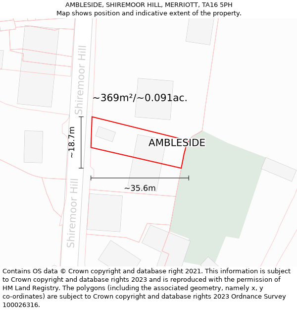 AMBLESIDE, SHIREMOOR HILL, MERRIOTT, TA16 5PH: Plot and title map