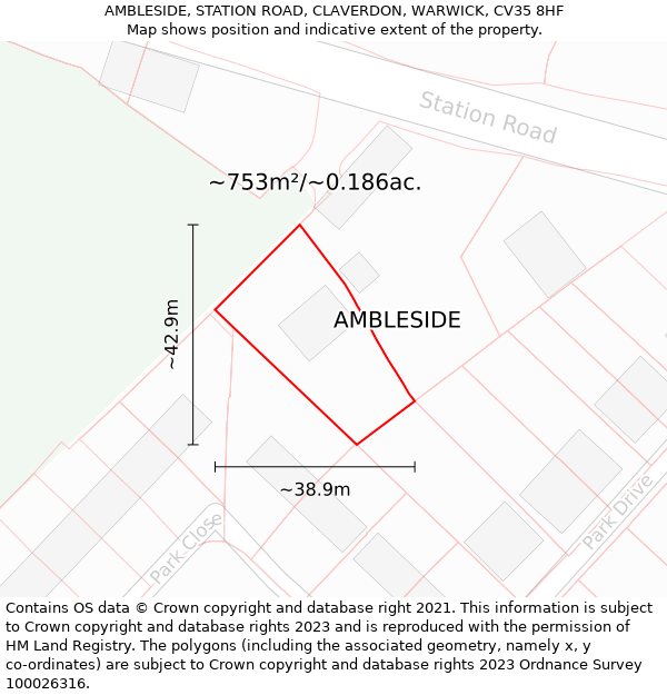 AMBLESIDE, STATION ROAD, CLAVERDON, WARWICK, CV35 8HF: Plot and title map