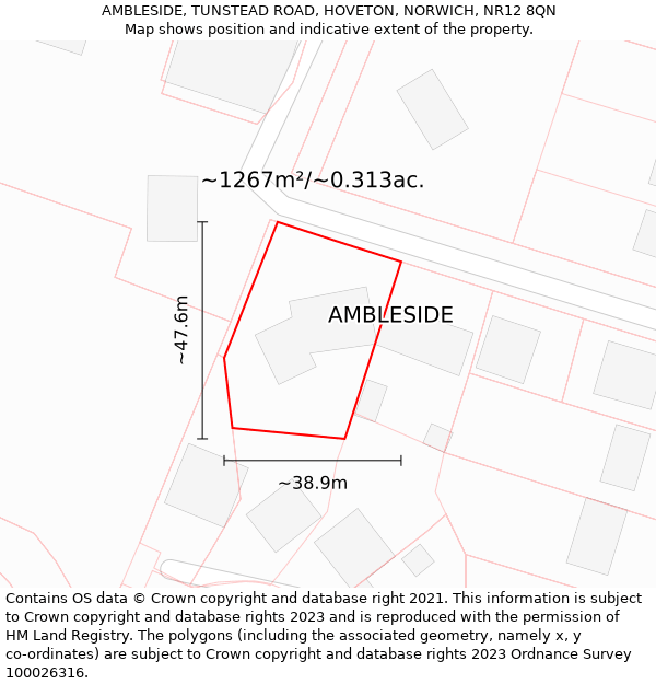 AMBLESIDE, TUNSTEAD ROAD, HOVETON, NORWICH, NR12 8QN: Plot and title map