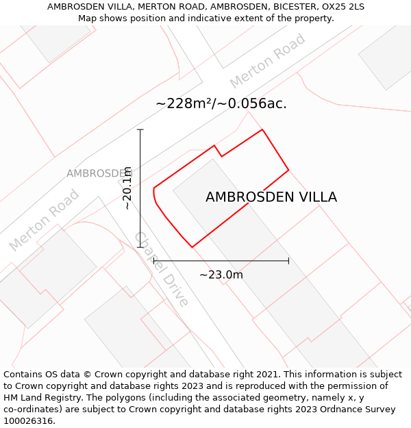 AMBROSDEN VILLA, MERTON ROAD, AMBROSDEN, BICESTER, OX25 2LS: Plot and title map