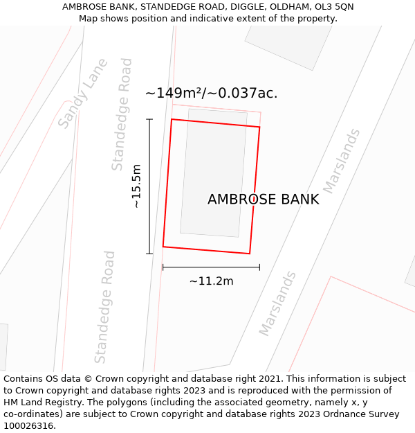 AMBROSE BANK, STANDEDGE ROAD, DIGGLE, OLDHAM, OL3 5QN: Plot and title map