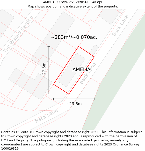 AMELIA, SEDGWICK, KENDAL, LA8 0JX: Plot and title map