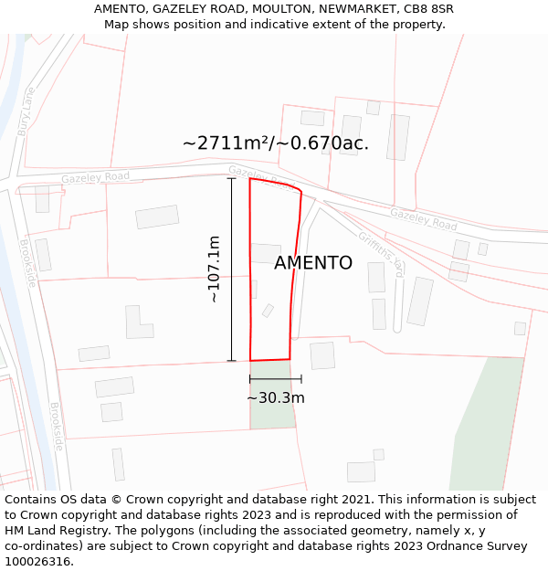 AMENTO, GAZELEY ROAD, MOULTON, NEWMARKET, CB8 8SR: Plot and title map