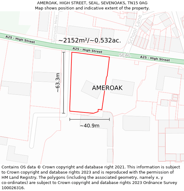 AMEROAK, HIGH STREET, SEAL, SEVENOAKS, TN15 0AG: Plot and title map