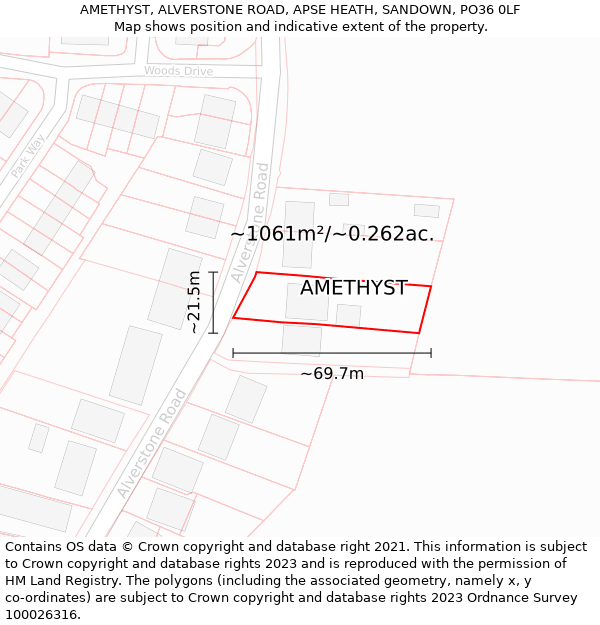 AMETHYST, ALVERSTONE ROAD, APSE HEATH, SANDOWN, PO36 0LF: Plot and title map