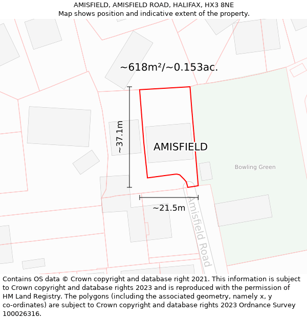 AMISFIELD, AMISFIELD ROAD, HALIFAX, HX3 8NE: Plot and title map